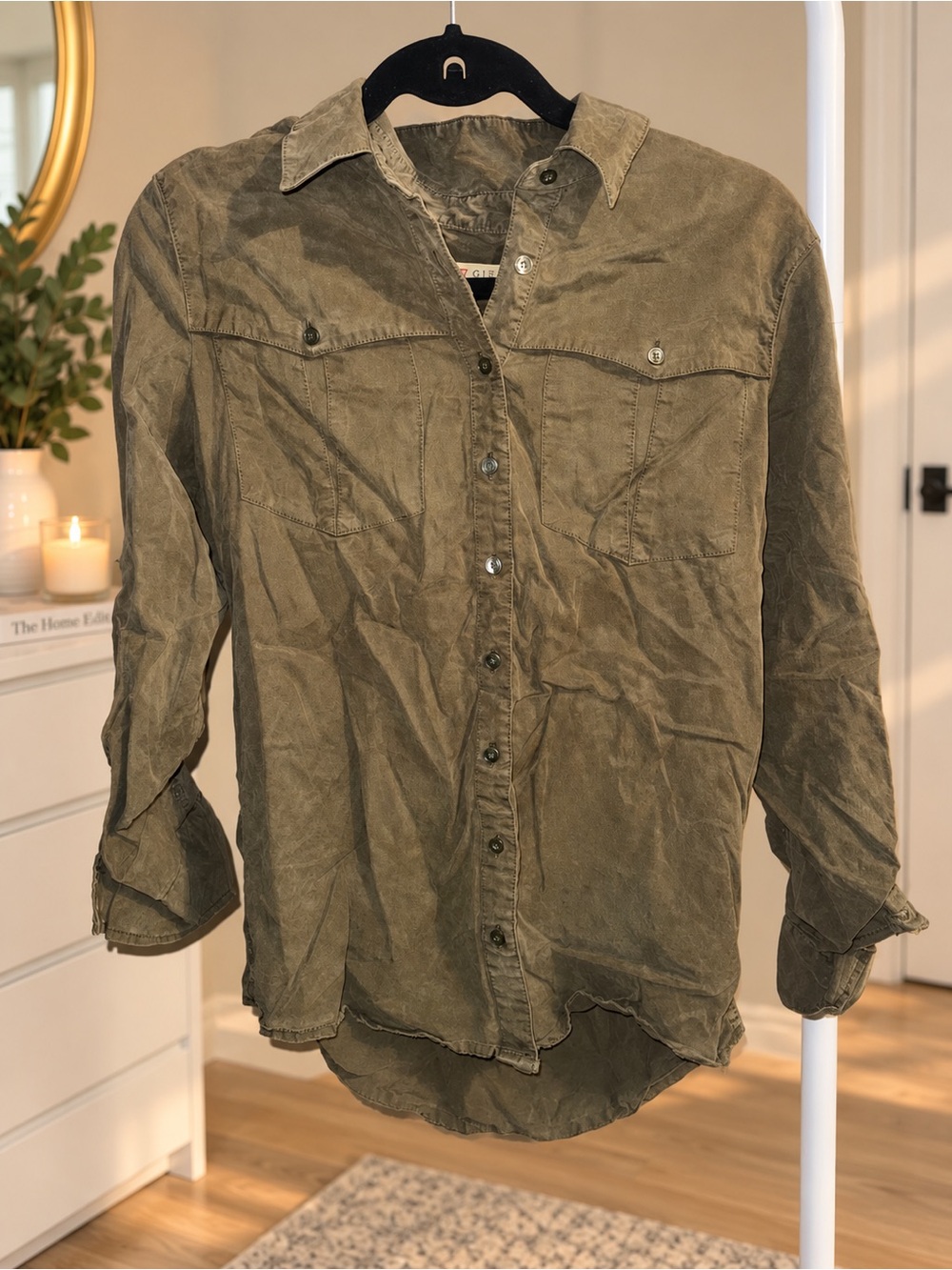 GUESS Women's Green Button Down Shirt Small